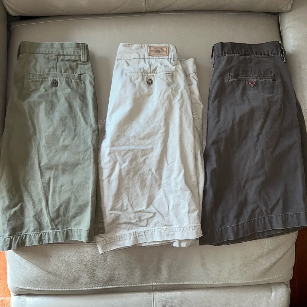 3 CHINO CLASSIC FIT Cotton Shorts Flat Front(khaki/green),Pleated(gray) sz Men34 - Picture 12 of 13